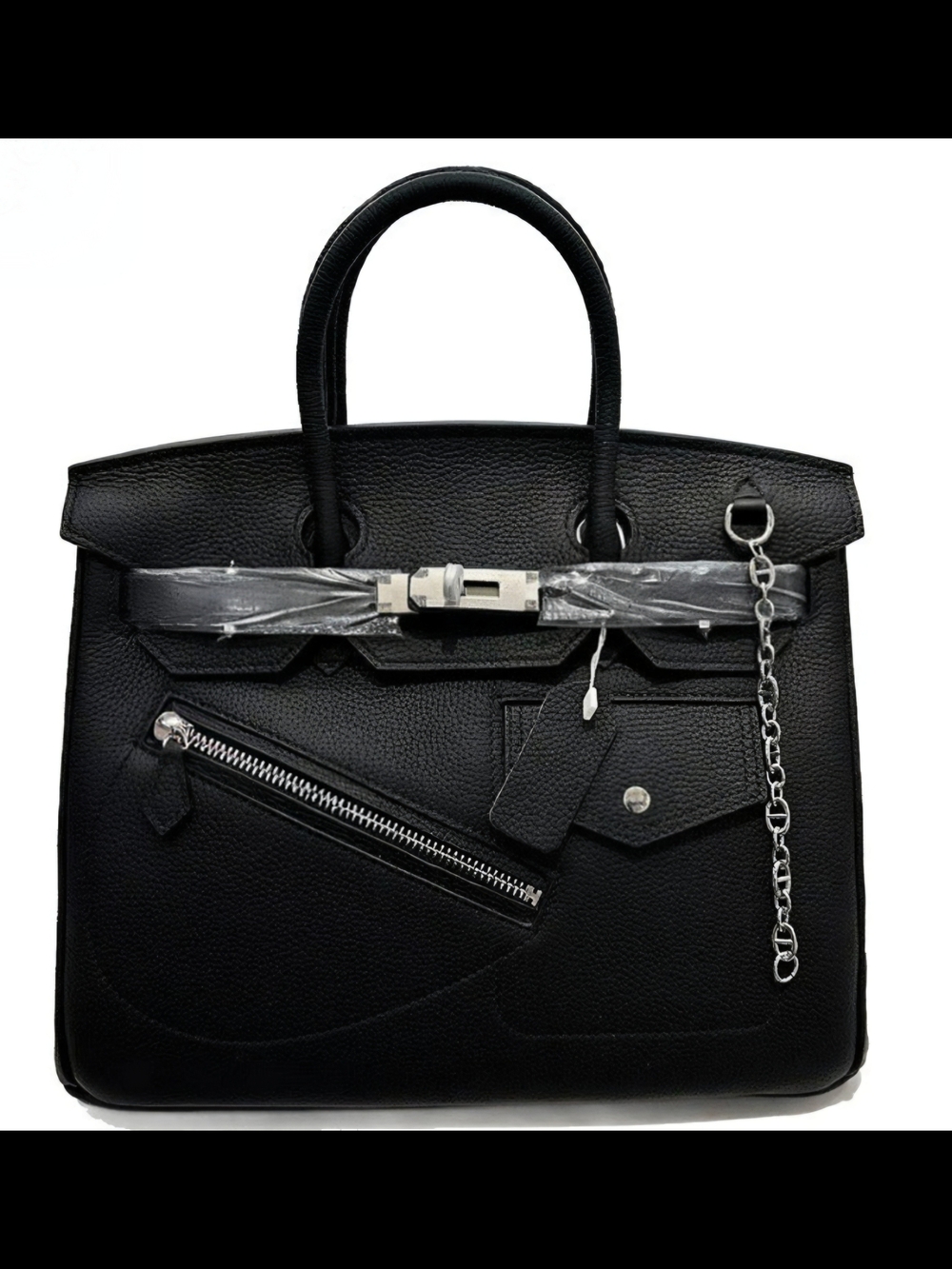 Black Firkin Rock Satchel Handbag with Silver Hardware 25cm - Picture 2 of 6